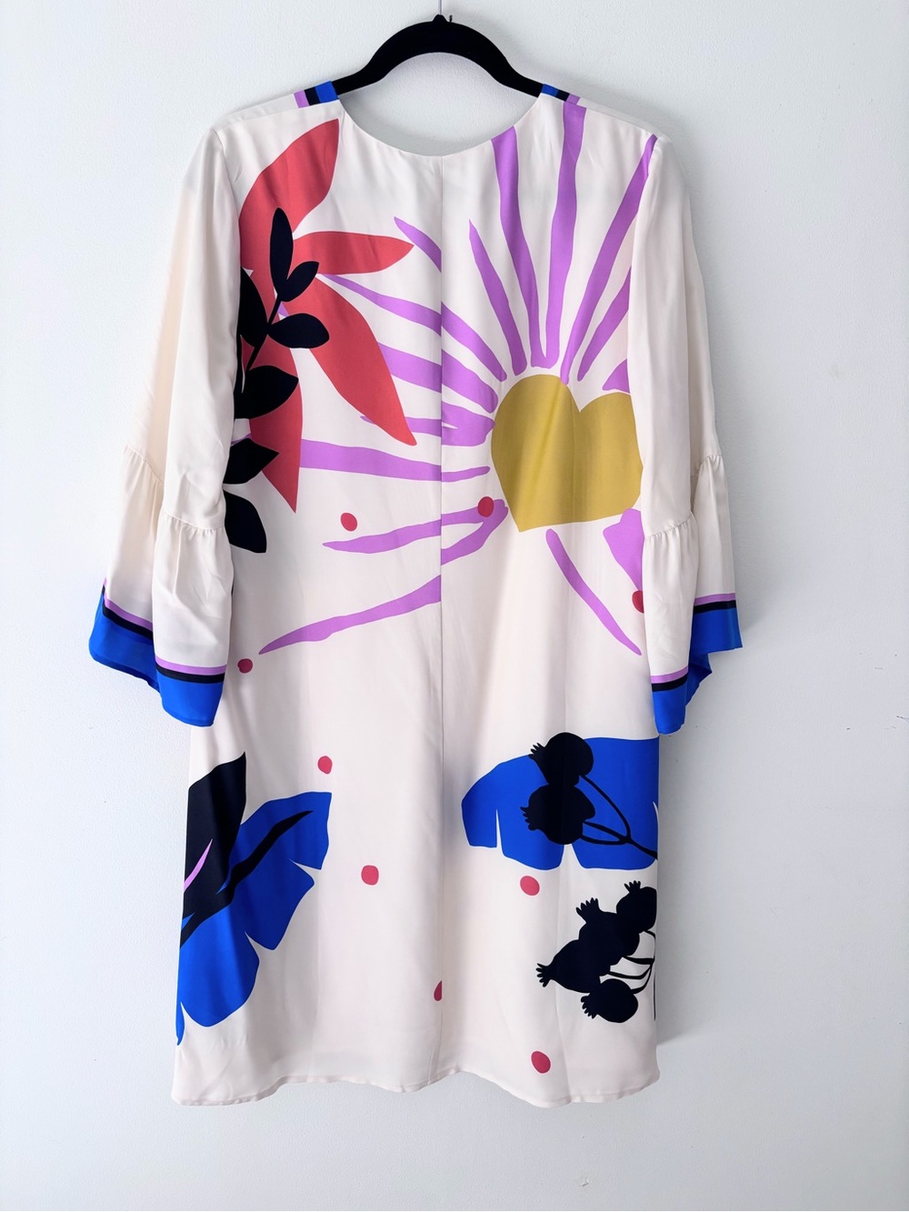 NWT Jade by Johnny Was Lorianne cream white blue silk graphic mini dress large - Picture 2 of 15